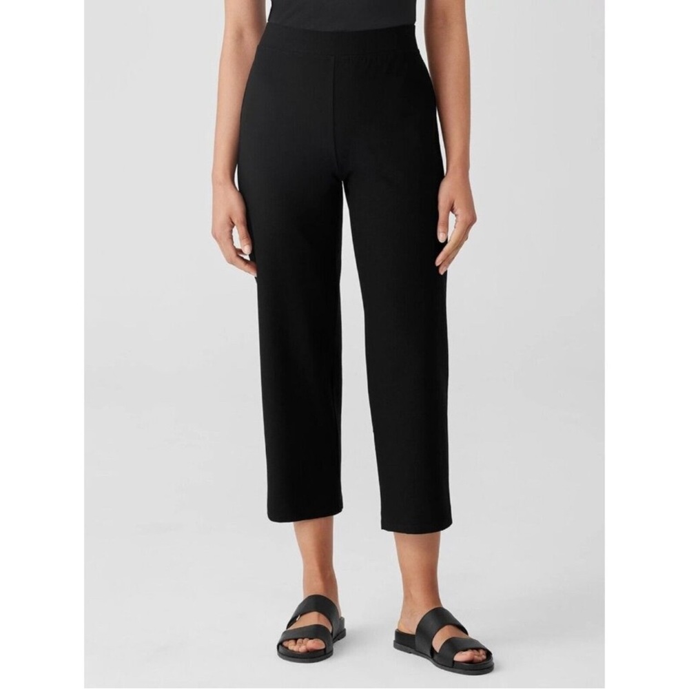 Eileen Fisher Washable Stretch Crepe Crop Pant Black Casual Minimalist ALTERED